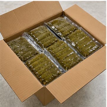 Carton of sample packs for vine leaves in brine