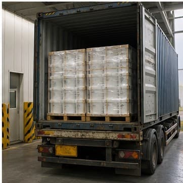 Palletized buckets loaded into an export container