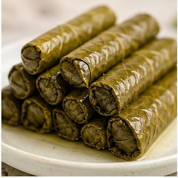 Rolled vine leaves prepared for food service